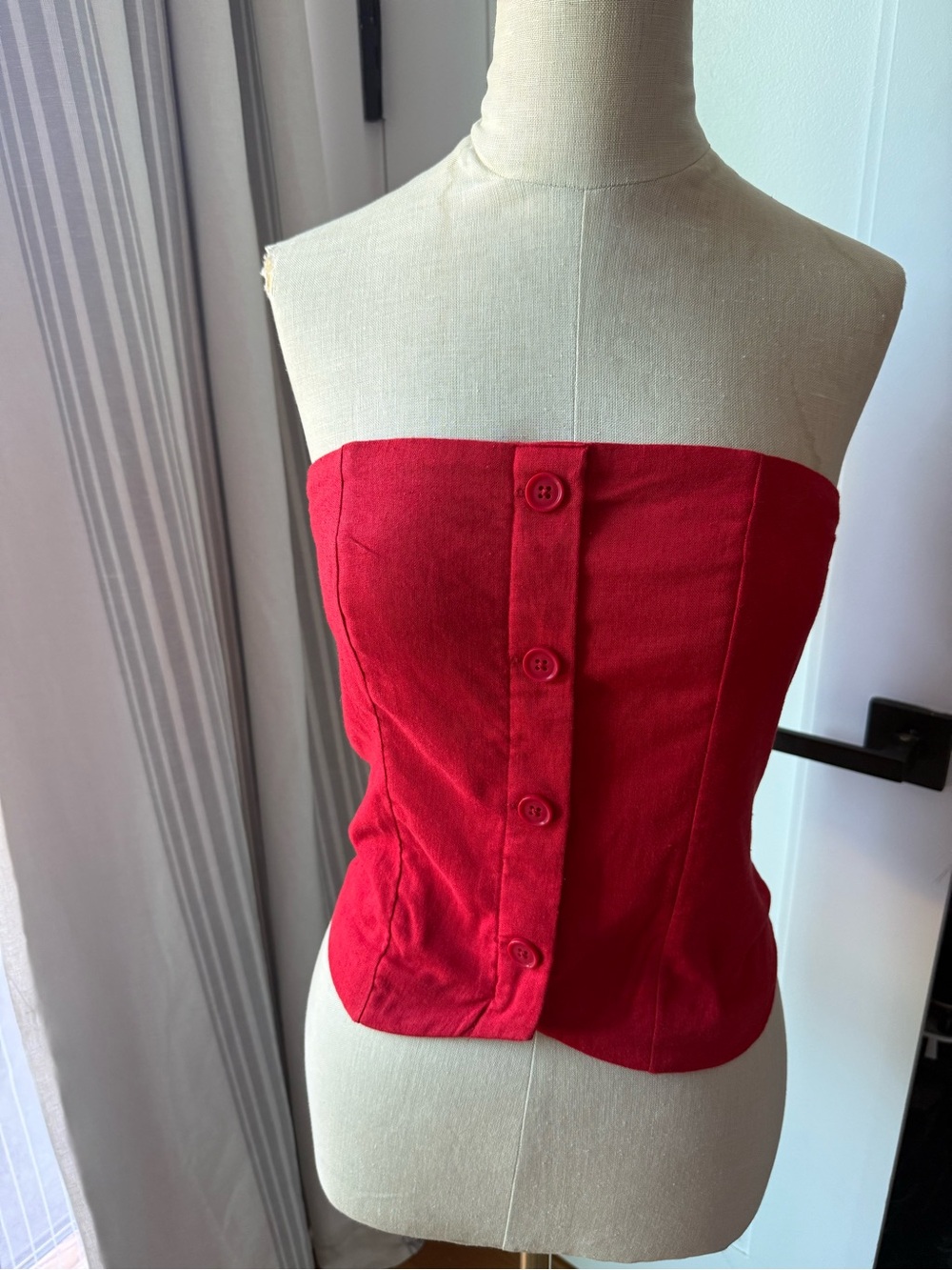 Abercrombie & Fitch Red Button-Front Strapless Crop Top